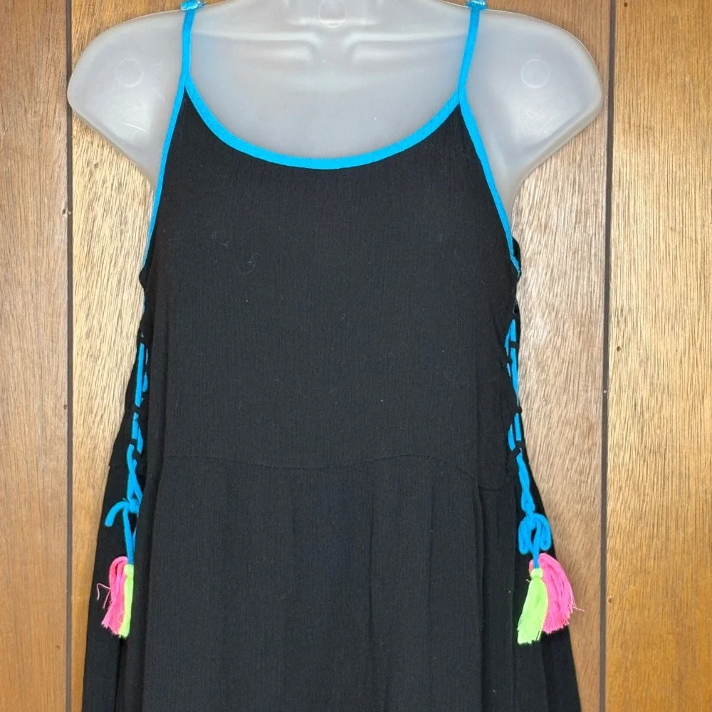 Justice Girls Dress 14 16 Black Tassel Pom‎ Pom Side Laceup Beach Coverup Boho